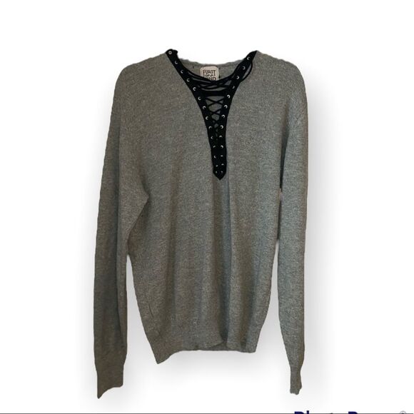 Furst of a Kind Repurposed Lace Up Sweater Size M - Picture 2 of 7